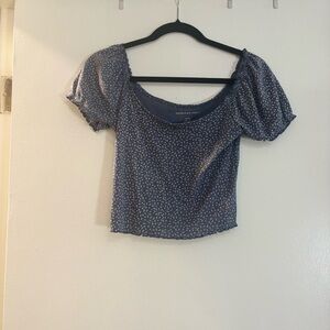American Eagle Outfitters Blue and White Puff Sleeve Crop Blouse